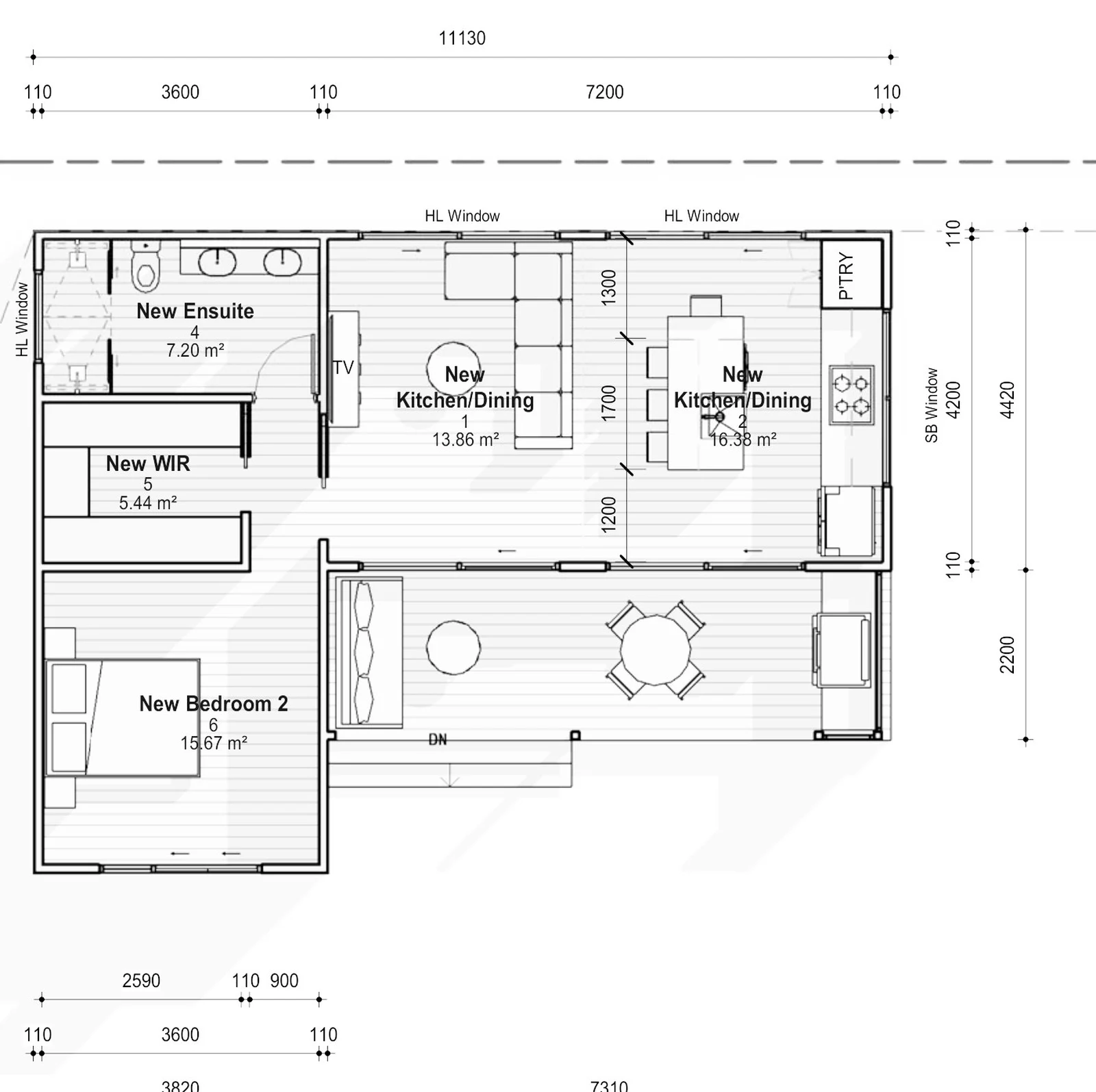 The Flo floor plan — 1 bed · 1 bath · 60 m²