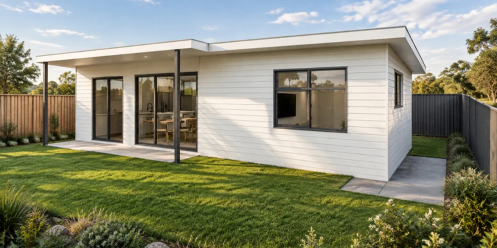 The Maude granny flat — narrow one-bed with a walk-in robe and store