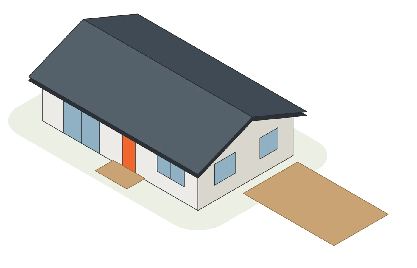 The Dot granny flat — the full sixty — two bedrooms, dining room, and a carport