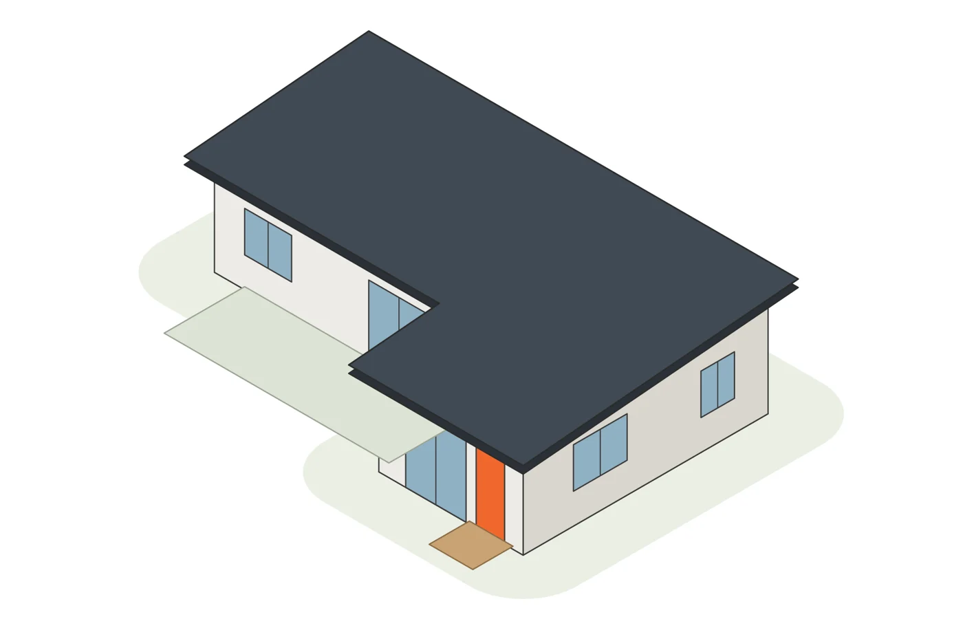 The Norma granny flat — one bedroom, a study, and an l that makes a courtyard